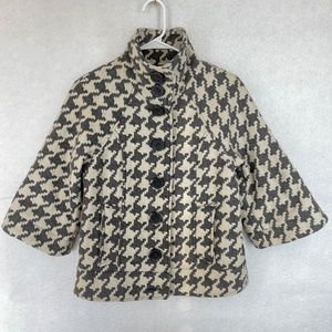 BB Dakota Women's Houndstooth Coat Jacket Button Cream & Gray 3/4 Sleeve
